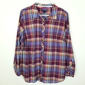 Talbots Women Plus Size Cotton Button Front Shirt Size 2X Plaid Multicolor